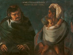 Mestis och indian producerar en prärievarg, ca 1715